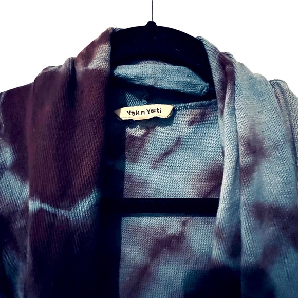 Yak n Yeti Tie Dye Blue & Dark Purple Open Cardigan Size Medium - Picture 8 of 16
